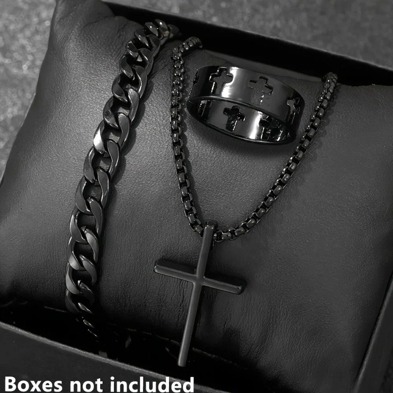 Men Accessories Ring And Bracelet - Cross-Style Accessoires Set Armband Ketting Ring