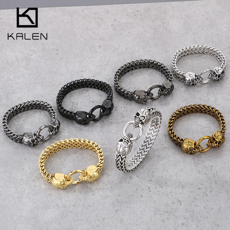 Men Accessories Ring And Bracelet - Kalen Punk Roestvrijstalen Schedel Bedelarmband Voor