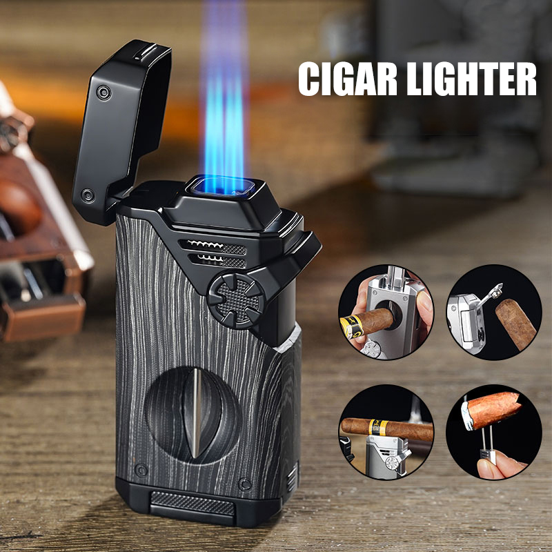 Cigar Cutter Set - Multifunctionele sigaren aanstekerset, 4-vlammen jetbrander met