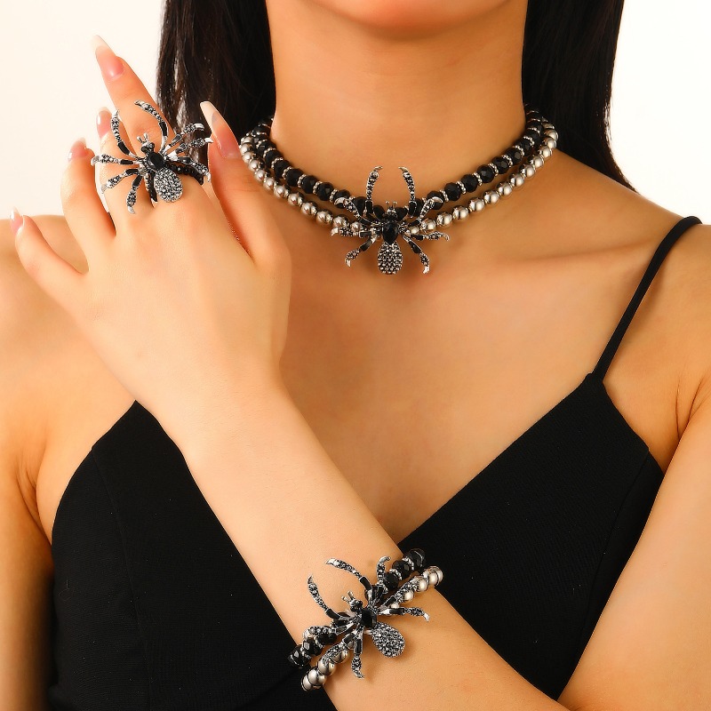 Men Accessories Ring And Bracelet - Gotische spinnenkralen armband ring ketting voor