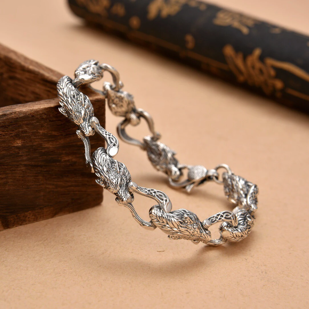 Men Accessories Ring And Bracelet - Nieuwe Wolf Head Connected Armband met