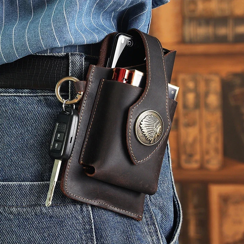 Men Accessories Pack - Heren lederen heuptas Mobiele telefoon tas