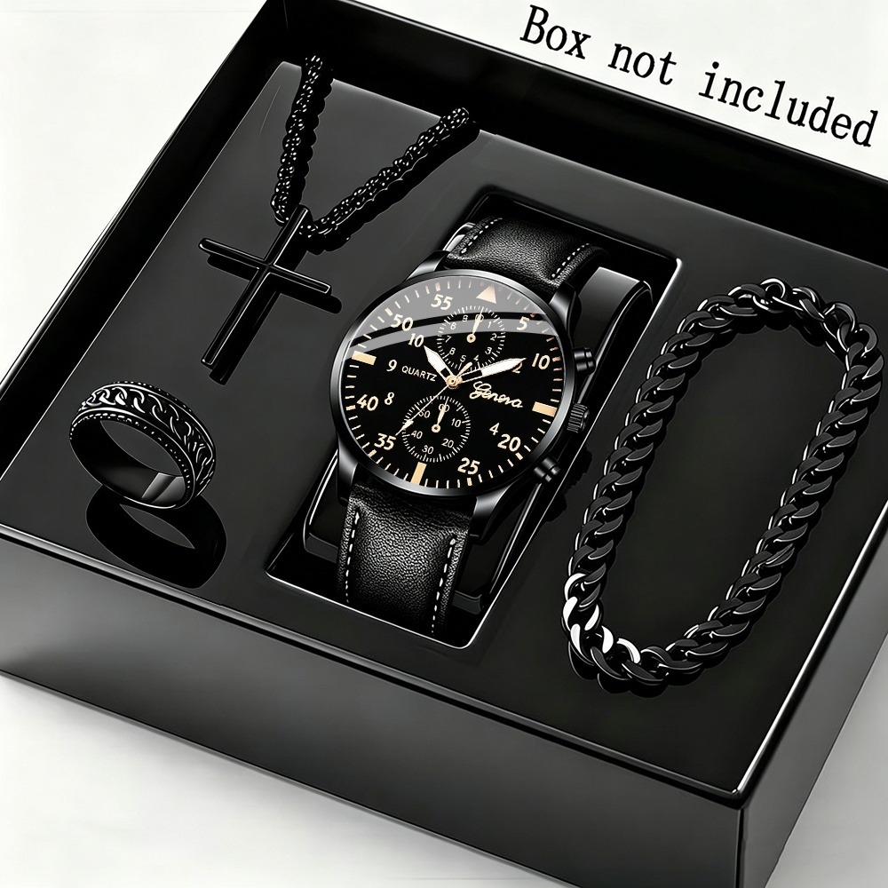 Elegante 4-delige herenhorloge - Men Accessories Ring And Bracelet recensie en prijs